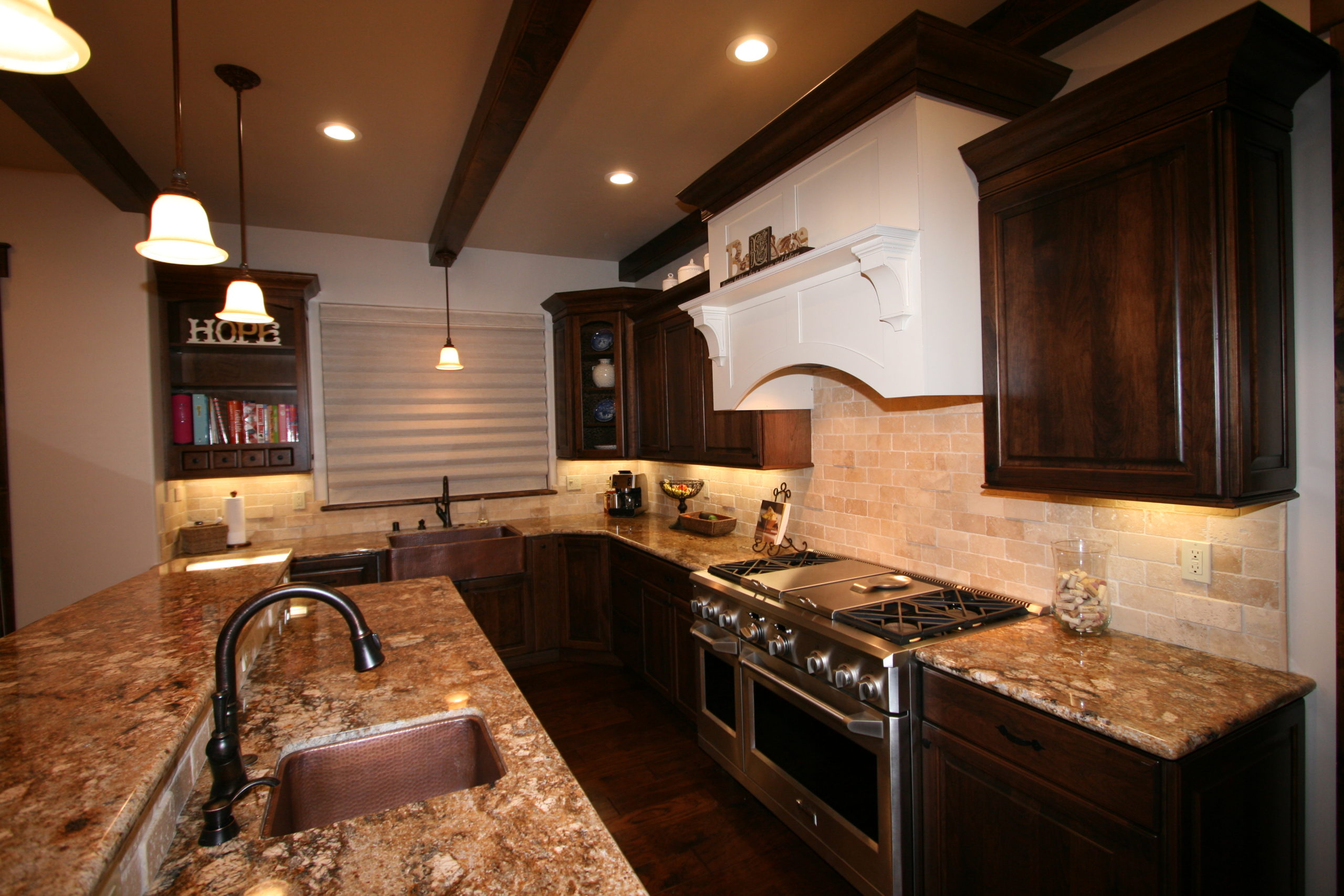 Two Toned in Tahoe - Kitchen overview, counters, backsplash, sink